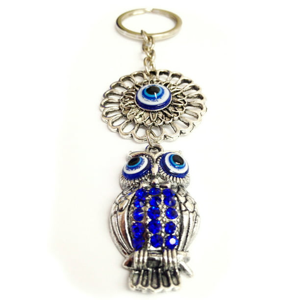 evil eye keychain owl keyring Owl keychain blue evil eye beads keychain evil eye owl keychain evil eye keyring silver owl keychain